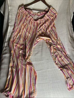 Cacique Striped Cotton Lounge Pants in Pink, Yellow & Cream